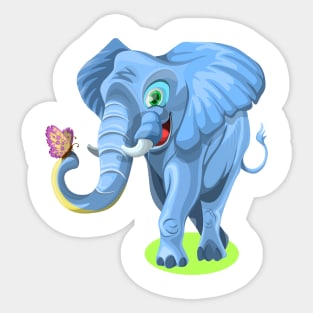 Cute elephant and a butterfly. Sticker